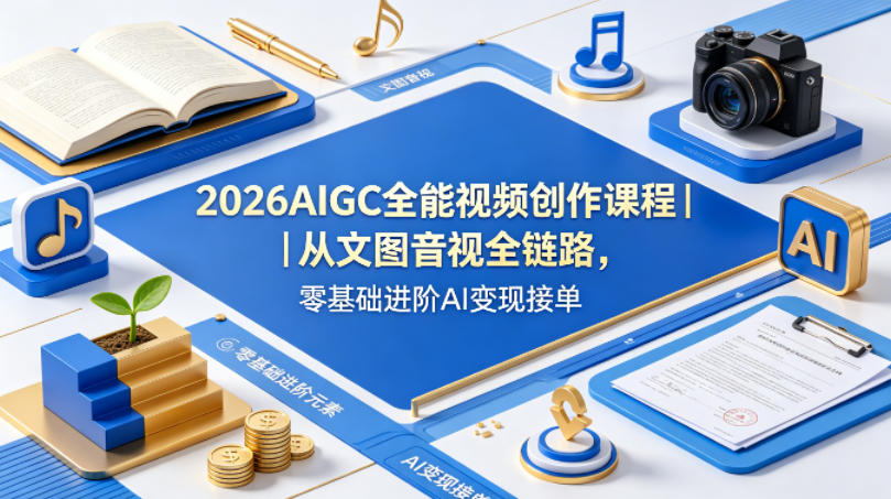 2026AIGC全能视频创作课程｜从文图音视全链路，零基础进阶AI变现接单-锦程资源站