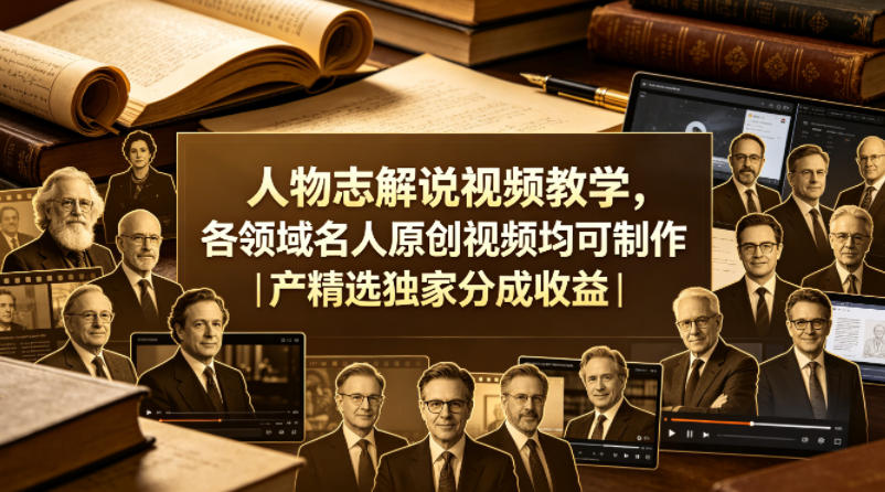 人物志解说视频教学，各领域名人原创视频均可制作丨精选独家分成收益（更新0430）-锦程资源站