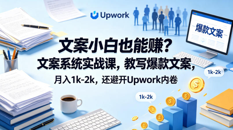 文案小白也能賺？文案系统实战课，教写爆款文案，月入1k-2k，还避开Upwork内卷【原创双语字幕】-锦程资源站