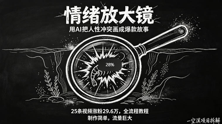 AI制作“情绪放大镜“视频，25条视频涨粉29.6W粉，流量巨大，制作简单，全流程教程-锦程资源站