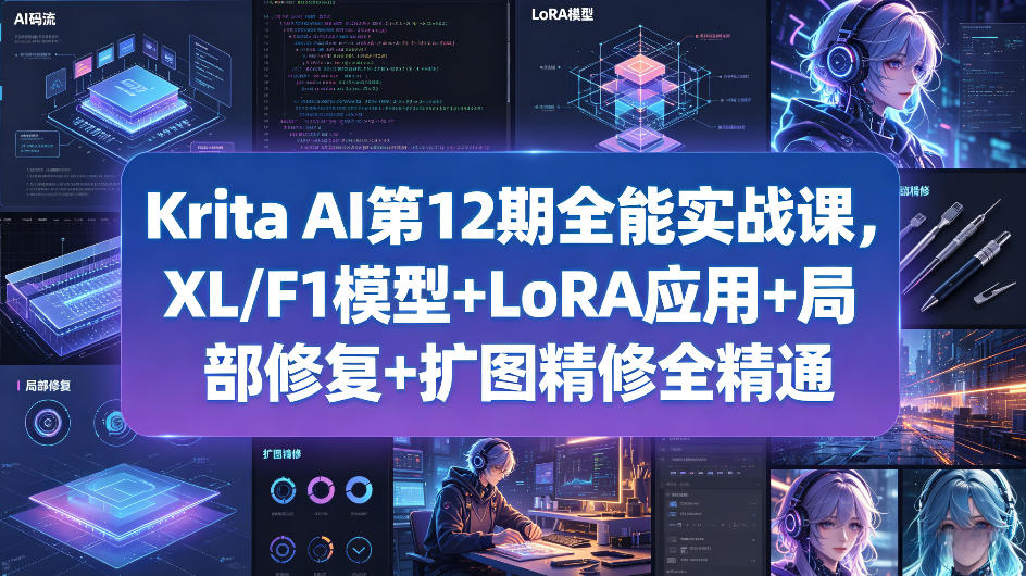 Krita AI第12期全能实战课，XL/F1模型+LoRA应用+局部修复+扩图精修全精通-锦程资源站
