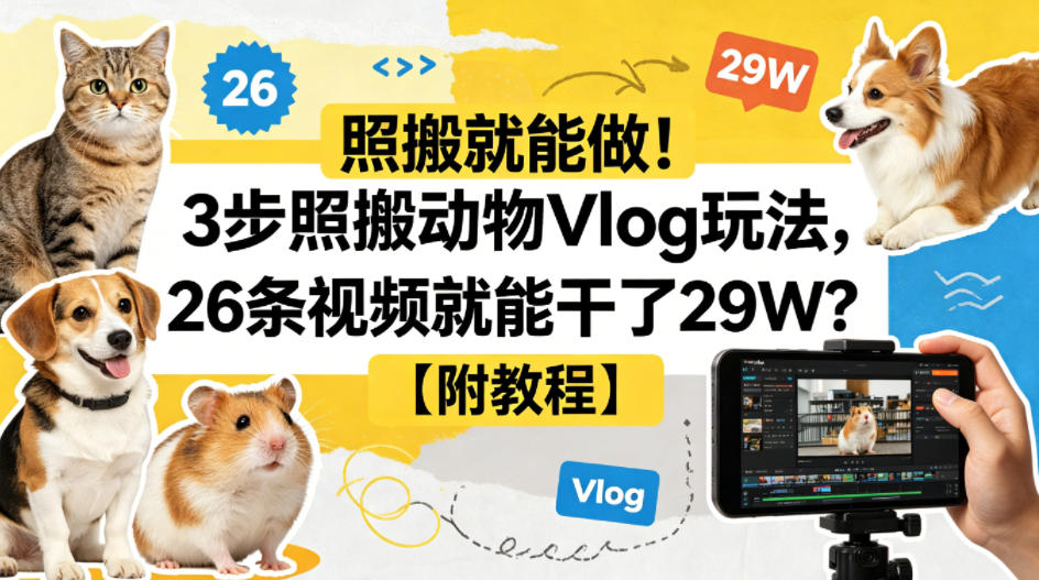 照搬就能做！3步照搬动物Vlog玩法，26条视频就能干了29W？【附教程】【赠coze一键生成工作流】-锦程资源站
