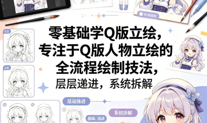 零基础学Q版立绘，专注于Q版人物立绘的全流程绘制技法，层层递进，系统拆解-锦程资源站