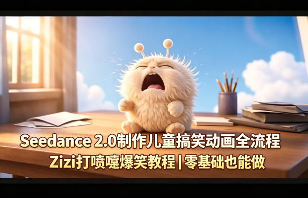 Seedance 2.0制作儿童搞笑动画全流程Zizi打喷嚏爆笑教程｜零基础也能做-锦程资源站