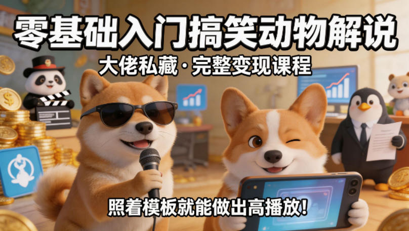 零基础入门搞笑动物解说，大佬私藏完整变现课程，照着模板就能做出高播放-锦程资源站