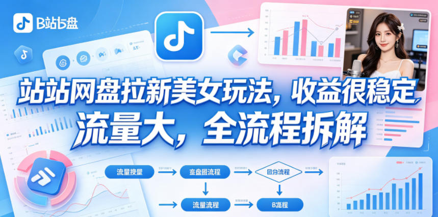 B站网盘拉新美女玩法，收益很稳定，流量大，全流程拆解-锦程资源站
