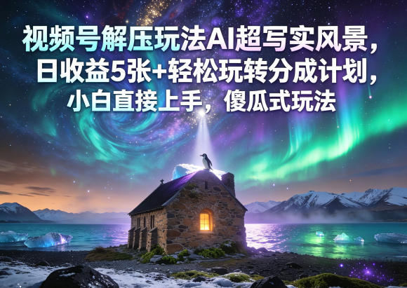 视频号解压玩法AI超写实风景,日收益5张+轻松玩转分成计划,小白直接上手,傻瓜式玩法-锦程资源站