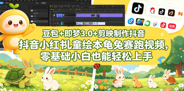 豆包＋即梦3.0+剪映制作抖音小红书儿童绘本龟兔赛跑视频，零基础小白也能轻松上手-锦程资源站