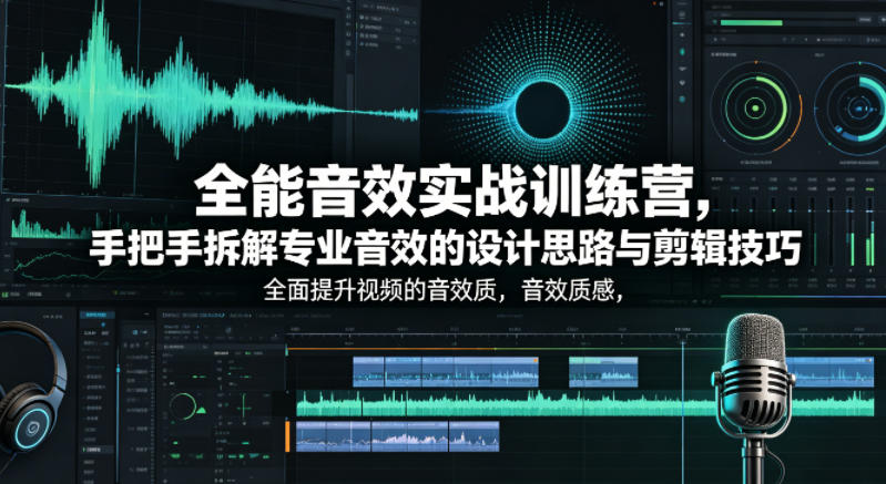 全能音效实战训练营，手把手拆解专业音效的设计思路与剪辑技巧，全面提升视频的音效质感-锦程资源站