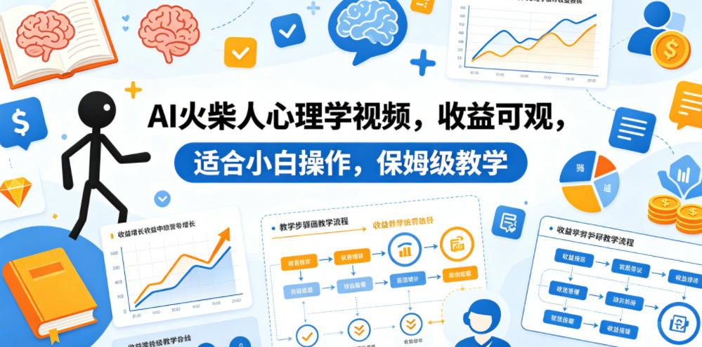 AI火柴人心理学视频，收益可观，适合小白操作，保姆级教学-锦程资源站