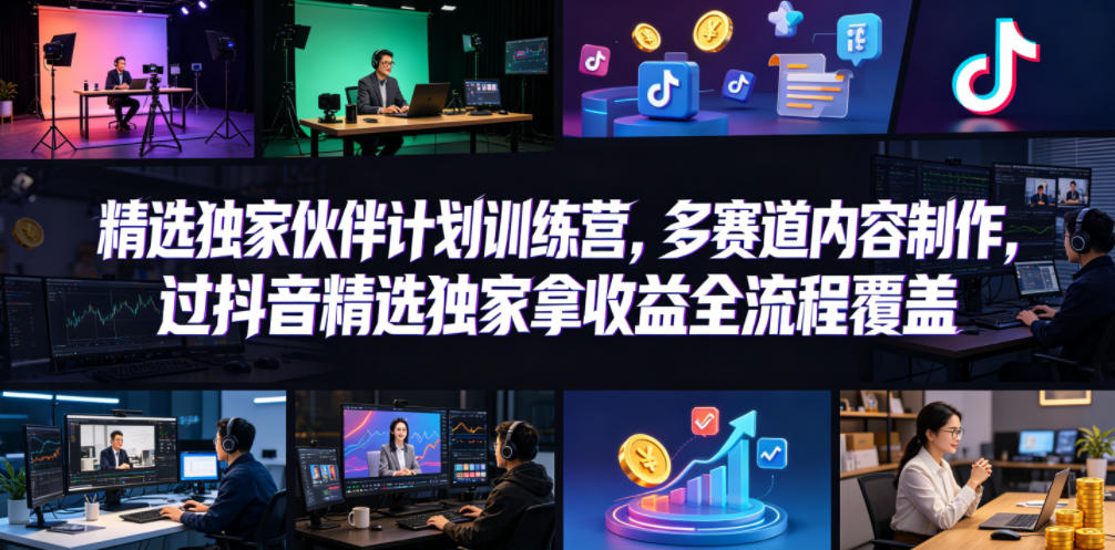 小豁食堂精选独家伙伴计划训练营，多赛道内容制作，过抖音精选独家拿收益全流程覆盖-锦程资源站