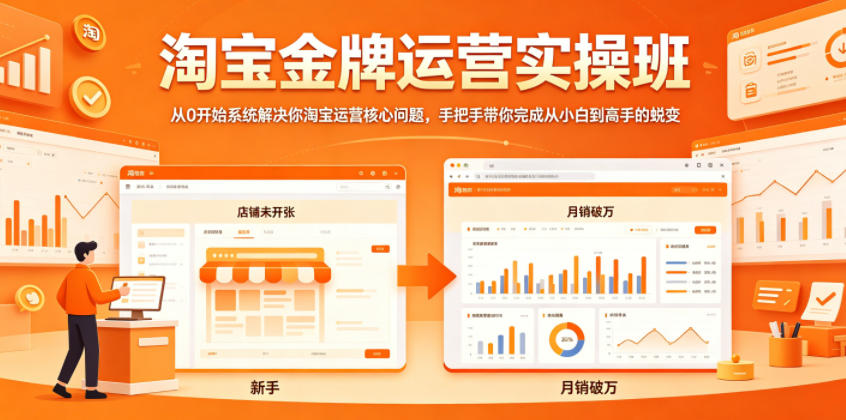 淘宝金牌运营实操班，从0开始系统解决你淘宝运营核心问题，手把手带你完成从小白到高手的蜕变-锦程资源站
