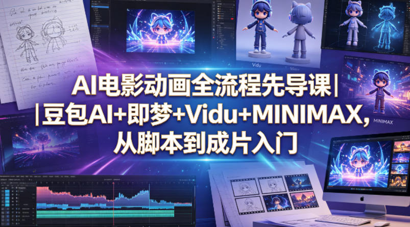 AI电影动画全流程先导课｜豆包AI+即梦+Vidu+MINIMAX，从脚本到成片入门-锦程资源站