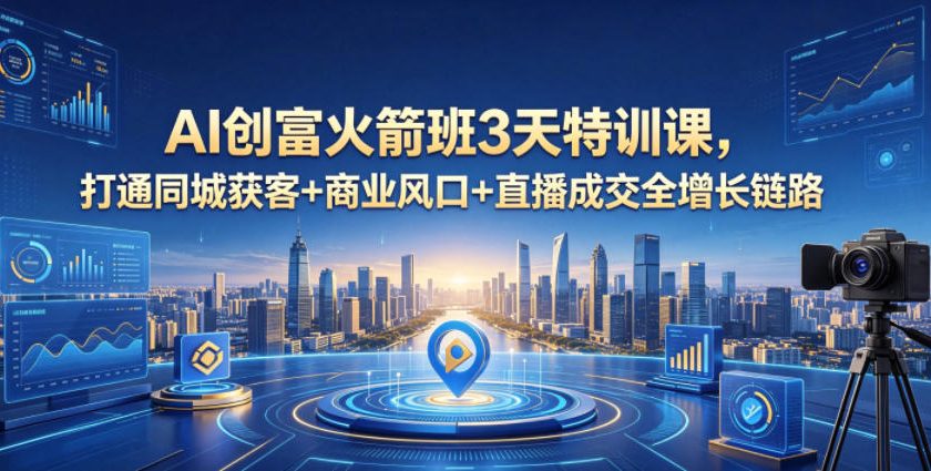 AI创富火箭班3天特训课，打通同城获客+商业风口+直播成交全增长链路，2026年4月新课-锦程资源站