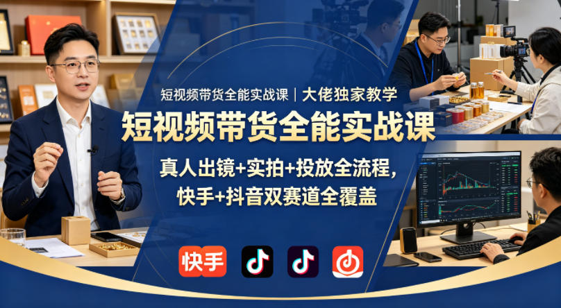 短视频带货全能实战课｜大佬独家教学，真人出镜+实拍+投放全流程，快手+抖音双赛道全覆盖-锦程资源站