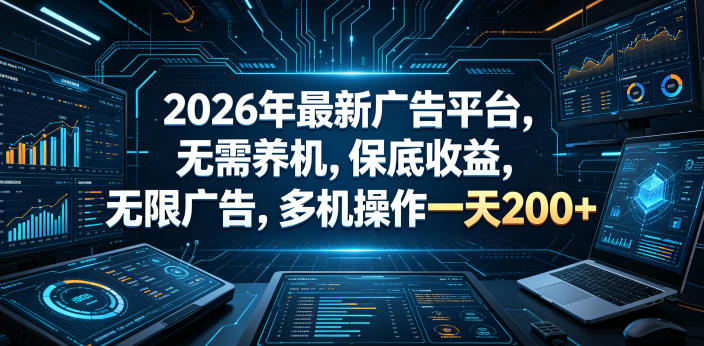 2026年最新广告平台，无需养机，保底收益，无限广告，多机操作一天200+【揭秘】-锦程资源站