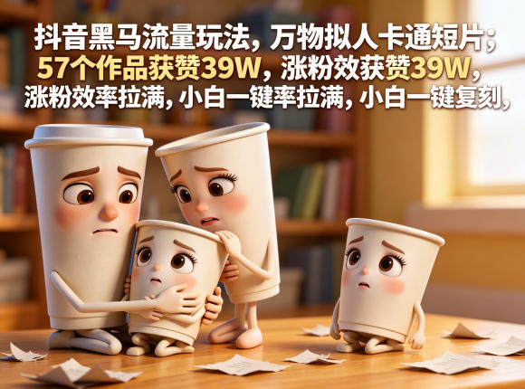 抖音黑马流量玩法，万物拟人卡通短片，57个作品获赞39W，涨粉效率拉满，小白一键复刻，保姆级拆解-锦程资源站