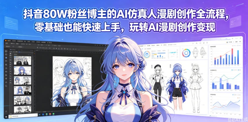 抖音80W粉丝博主的AI仿真人漫剧创作全流程，零基础也能快速上手，玩转AI漫剧创作变现-锦程资源站