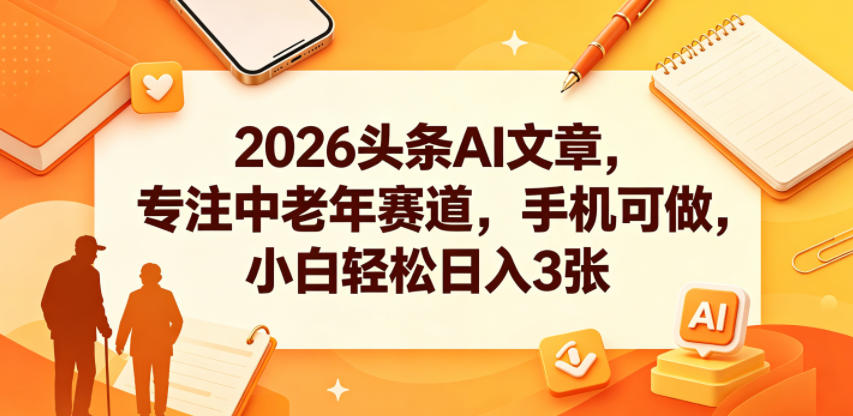 2026头条AI文章，专注中老年赛道，手机可做，小白轻松日入3张-锦程资源站