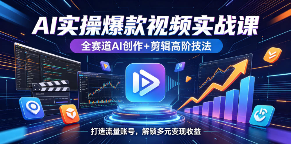 AI实操爆款视频实战课，全赛道AI创作+剪辑高阶技法，打造流量账号，解锁多元变现收益-锦程资源站