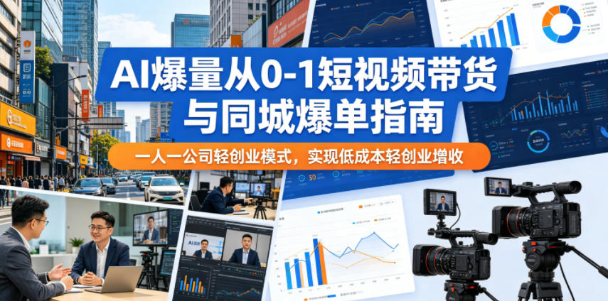AI爆量从0-1短视频带货与同城爆单指南，一人一公司轻创业模式，实现低成本轻创业增收-锦程资源站