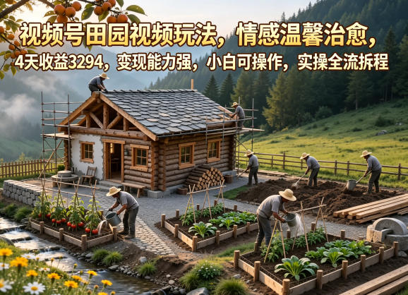 视频号田园视频玩法，情感温馨治愈，4天收益3294，变现能力强，小白可操作，实操全流程拆解-锦程资源站