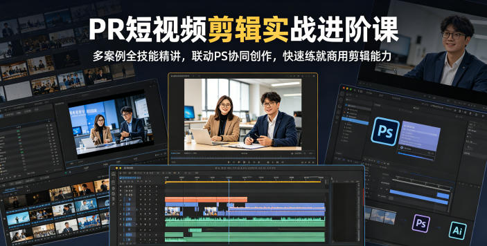 PR短视频剪辑实战进阶课，多案例全技能精讲，联动PS协同创作，快速练就商用剪辑能力-锦程资源站