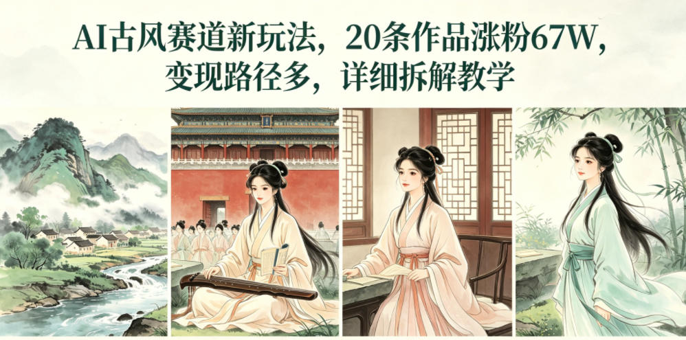 AI古风赛道新玩法,20条作品涨粉67W,变现路径多,详细拆解教学-锦程资源站