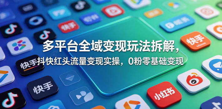 多平台全域变现玩法拆解,抖快红头流量变现实操,0粉零基础变现-锦程资源站