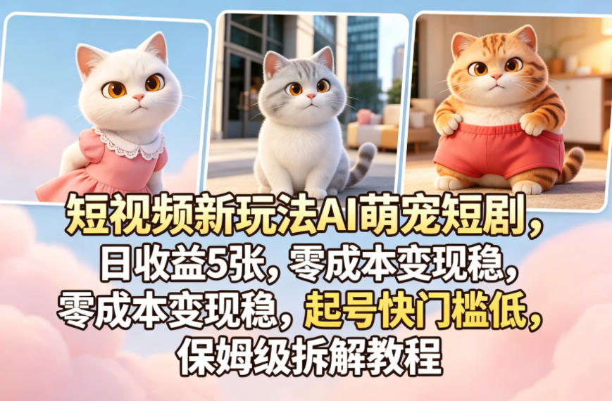 短视频新玩法AI萌宠短剧，日收益5张，零成本变现稳，起号快门槛低，保姆级拆解教程-锦程资源站