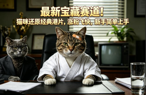 最新宝藏赛道！猫咪还原经典港片，涨粉飞快，新手简单上手-锦程资源站