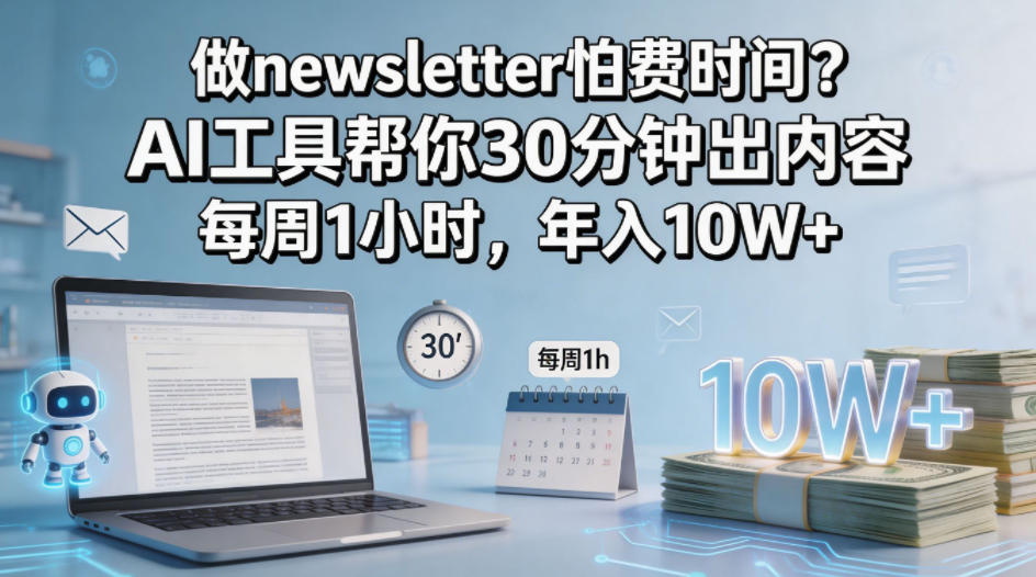 做newsletter怕费时间？AI工具帮你30分钟出内容，每周1小时，年入10W+！【原创双语字幕】-锦程资源站