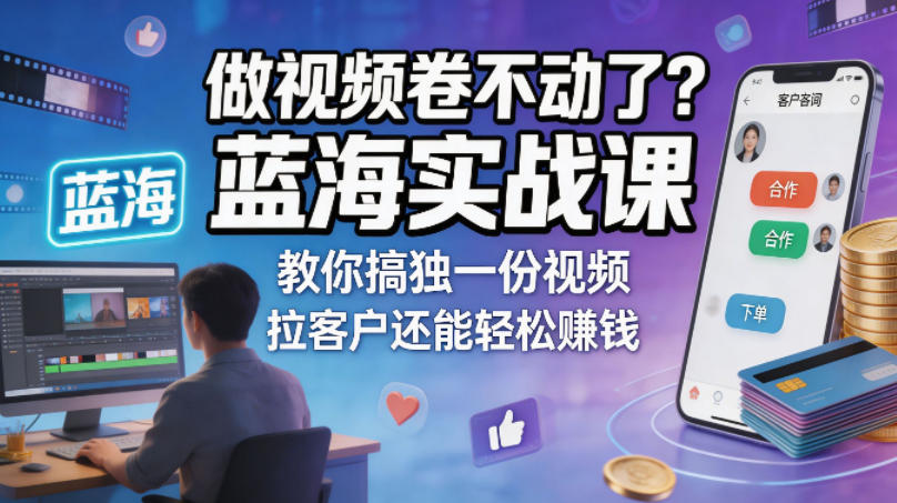做视频卷不动了？蓝海实战课教你搞独一份视频，拉客户还能轻松賺钱！【原创双语字幕】-锦程资源站