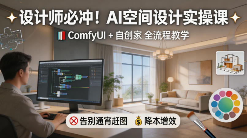 设计师必冲！AI空间设计实操课，ComfyUI+自创家全教学，告别通宵赶图，降本增效-锦程资源站