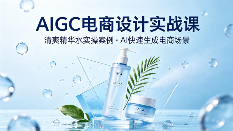 AIGC电商设计实战课，以清爽精华水为实操案例，教你用AI快速生成电商场景-锦程资源站