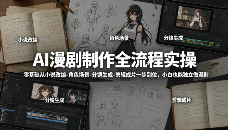 AI漫剧制作全流程实操，零基础从小说改编-角色场景-分镜生成-剪辑成片一步到位，小白也能独立做漫剧-锦程资源站