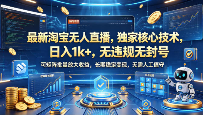 最新淘宝无人直播，独家核心技术，日入1k+，无违规无封号，可矩阵批量放大，长期稳定，无需人工值守【揭秘】-锦程资源站