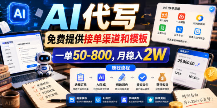 AI代写,免费提供接单渠道和模板,一单50-800,月稳入2W【揭秘】-锦程资源站
