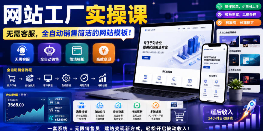网站工厂实操课,无需客服,网站模板自动赚钱!【原创双语字幕】-锦程资源站