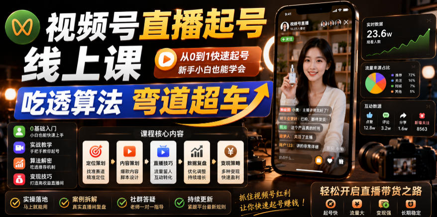 视频号直播起号线上课,吃透算法弯道超车(2026年6月)-锦程资源站