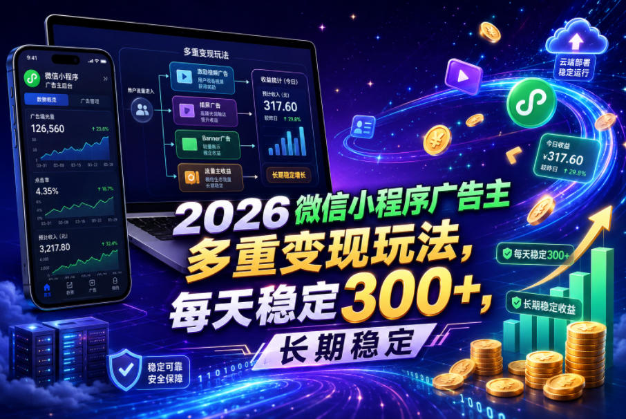 2026微信小程序广告主，多重变现玩法，每天稳定300+，长期稳定【揭秘】-锦程资源站