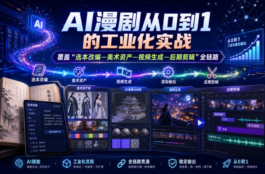 AI漫剧从0到1的工业化实战,覆盖“选本改编—美术资产—视频生成—后期剪辑”全链路(更新6月)-锦程资源站