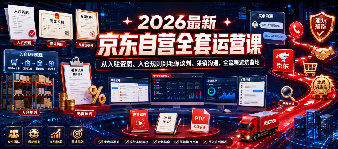 2026最新京东自营全套运营课,从入驻资质、入仓规则到毛保谈判、采销沟通,全流程避坑落地-锦程资源站