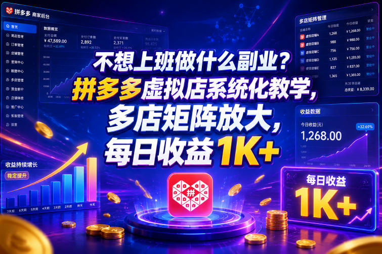 不想上班做什么副业？拼多多虚拟店系统化教学，多店矩阵放大，每日收益1K+【揭秘】-锦程资源站