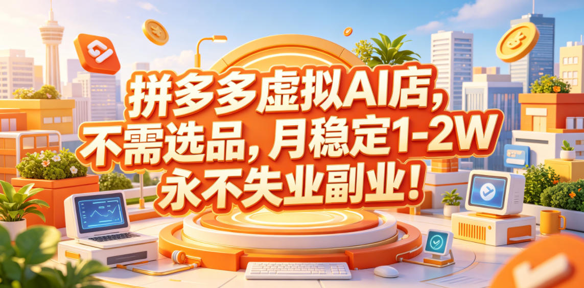 拼多多虚拟AI店，不需选品，月稳定1-2W，永不失业副业！【揭秘】-锦程资源站