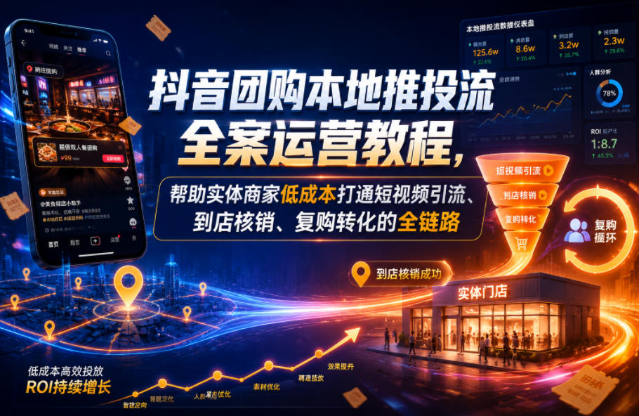 抖音团购本地推投流全案运营教程，帮助实体商家低成本打通短视频引流、到店核销、复购转化的全链路-锦程资源站