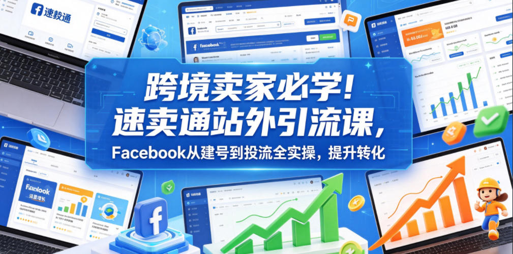 跨境卖家必学!速卖通站外引流课,Facebook从建号到投流全实操,提升转化-锦程资源站