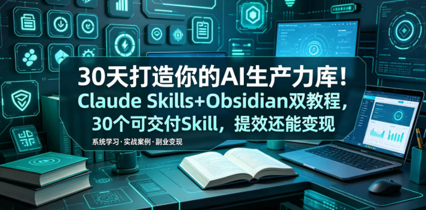 30天打造你的AI生产力库!Claude Skills+Obsidian 双教程,30 个可交付 Skill,提效还能变现-锦程资源站