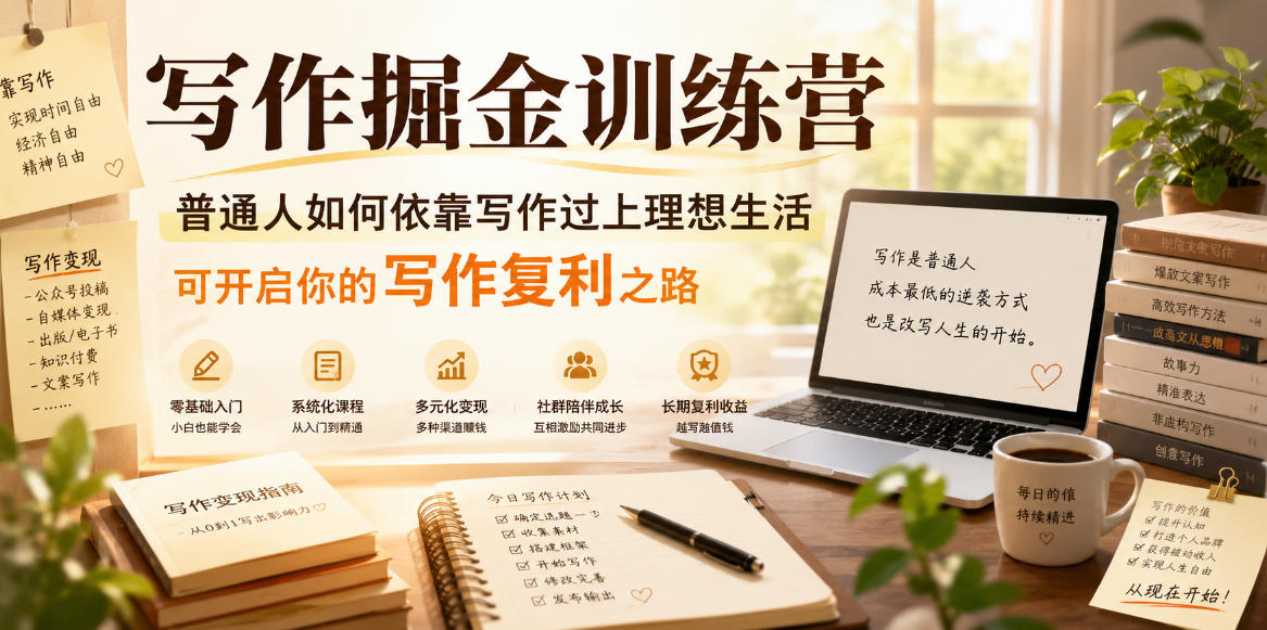 写作掘金训练营，普通人如何依靠写作过上理想生活，可开启你的写作复利之路（更新6月）-锦程资源站