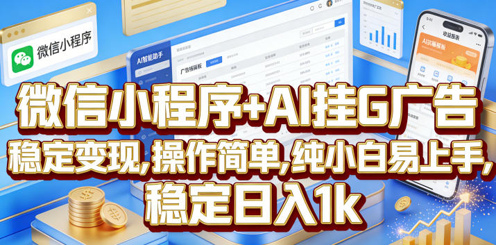 微信小程序+AI挂G广告,稳定变现,操作简单,纯小白易上手,稳定日入1k【揭秘】-锦程资源站